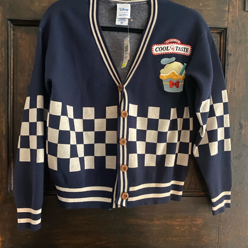 Donald Duck Navy Checkered Cardigan with Patch